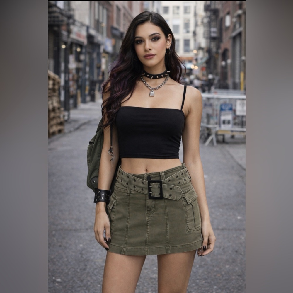 Urban Outfitters belted mini cargo skirt faded green street,punk ,micro mini S